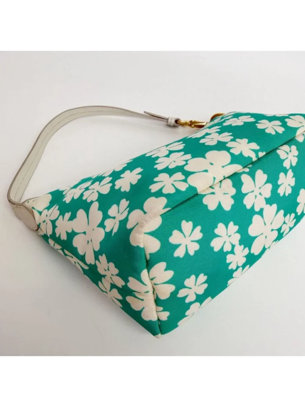 Miu Miu Flower Print Re-Nylon Mini Hobo Handbag Leather Green White Gold Vintage